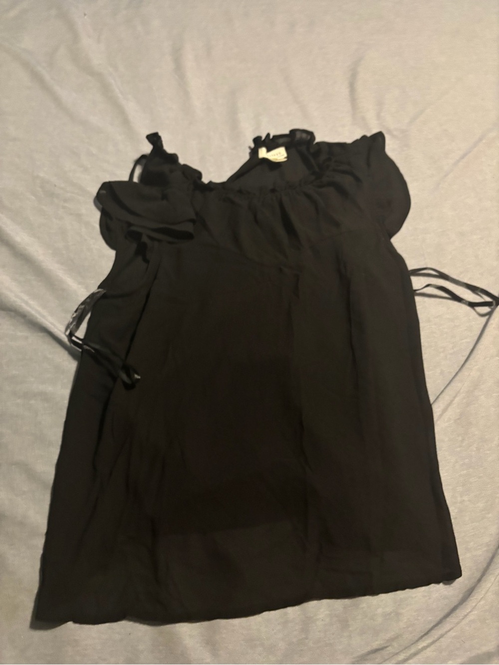 Monteau Black Ruffle Tie-Shoulder Blouse